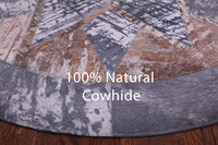 Thumbnail for Abstract Round Patchwork Printed Natural Cowhide Rug - 4' 0