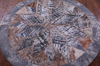 Thumbnail for Abstract Round Patchwork Printed Natural Cowhide Rug - 4' 0