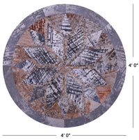 Thumbnail for Abstract Round Patchwork Printed Natural Cowhide Rug - 4' 0