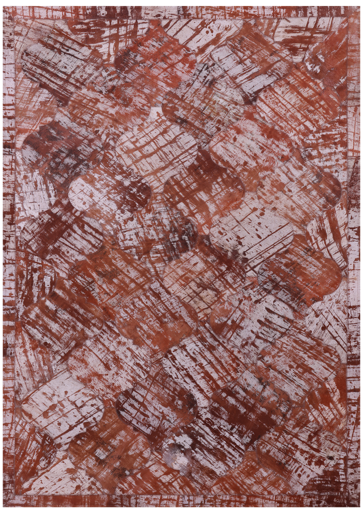 Lantern Tile Brown Patchwork Printed Natural Cowhide Rug - 3' 5" x 4' 10"