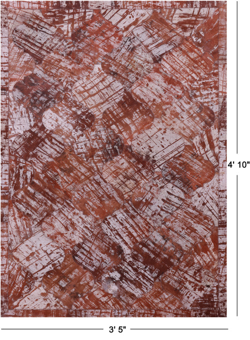 Lantern Tile Brown Patchwork Printed Natural Cowhide Rug - 3' 5