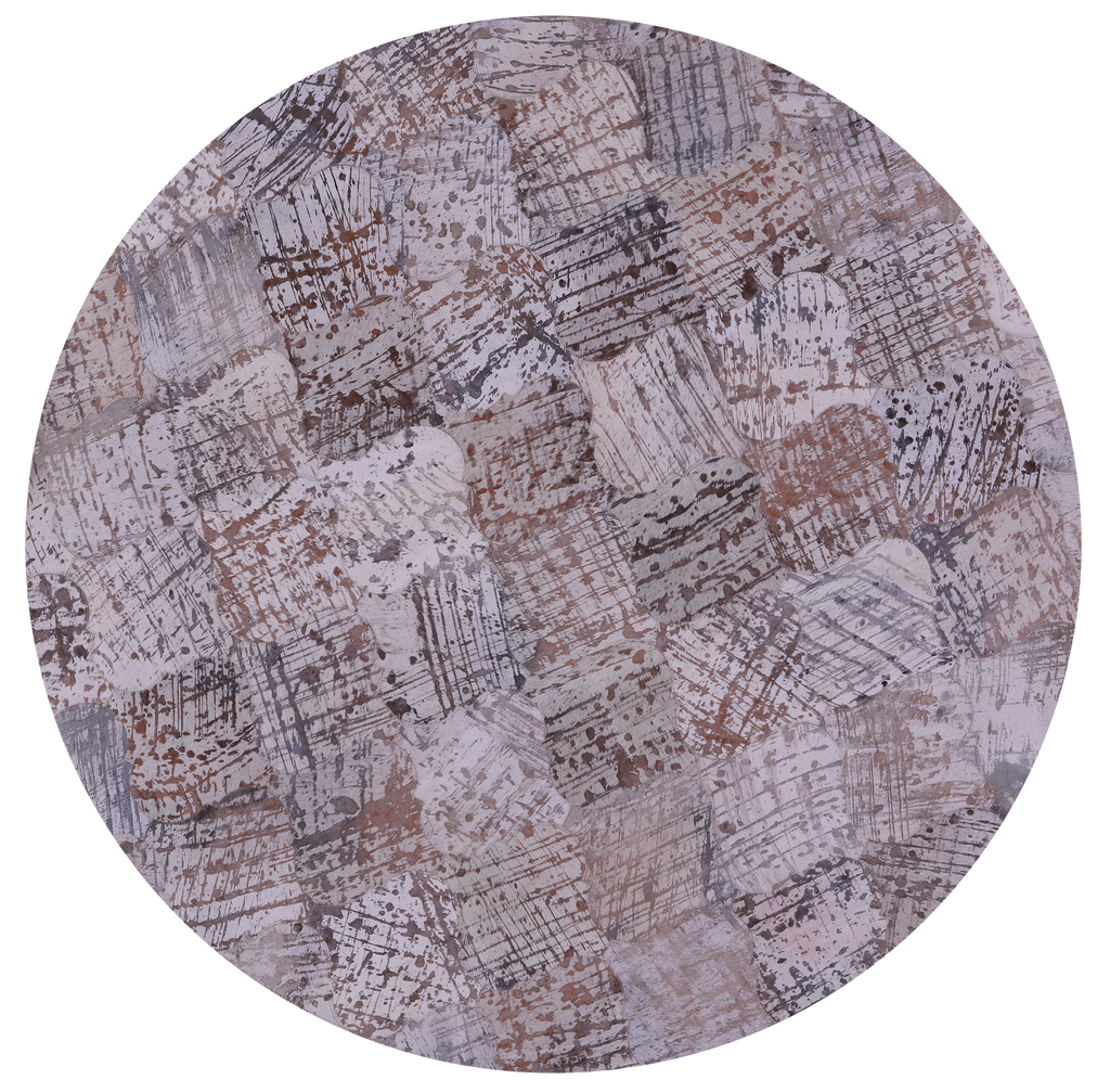 Abstract Round Patchwork Printed Natural Cowhide Rug - 5' 0" x 5' 0"