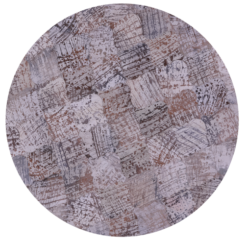 Abstract Round Patchwork Printed Natural Cowhide Rug - 5' 0