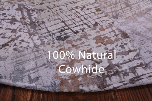 Abstract Round Patchwork Printed Natural Cowhide Rug - 5' 0