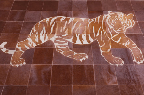 Brown Patchwork Tiger Design Natural Cowhide Rug - 5' 2