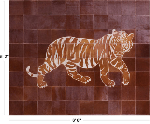 Brown Patchwork Tiger Design Natural Cowhide Rug - 5' 2