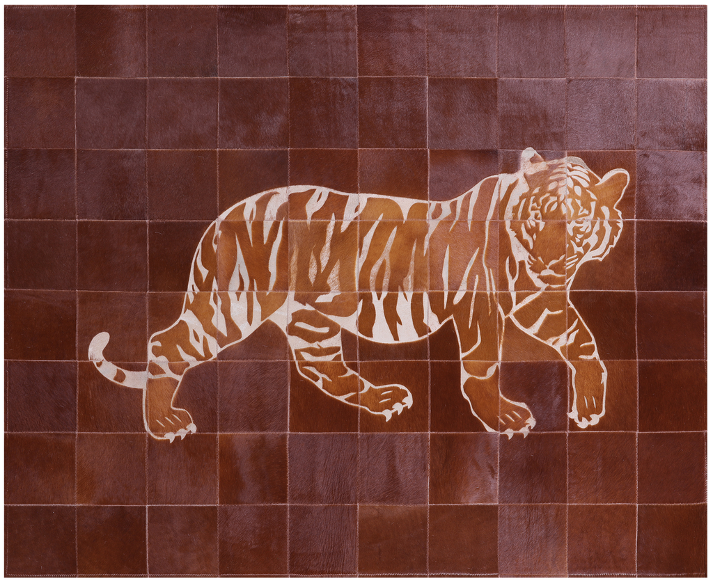 Brown Patchwork Tiger Design Natural Cowhide Rug - 5' 2" x 6' 6"
