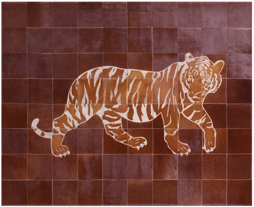Brown Patchwork Tiger Design Natural Cowhide Rug - 5' 2