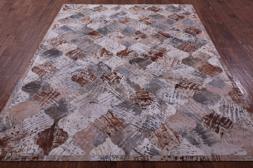Lantern Tile Patchwork Printed Natural Cowhide Rug - 6' 8