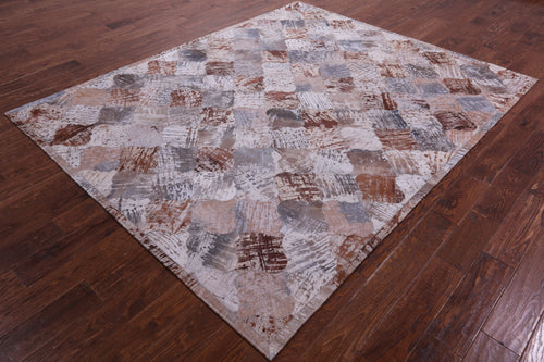 Lantern Tile Patchwork Printed Natural Cowhide Rug - 6' 8
