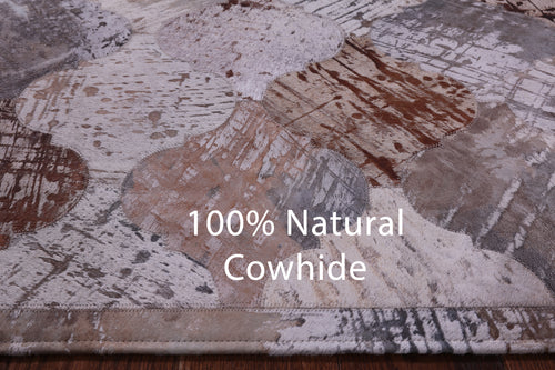 Lantern Tile Patchwork Printed Natural Cowhide Rug - 6' 8