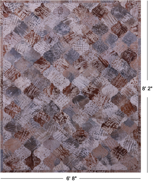 Lantern Tile Patchwork Printed Natural Cowhide Rug - 6' 8