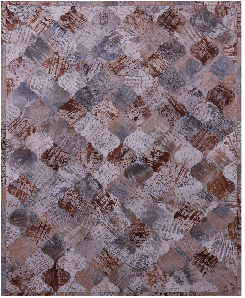 Lantern Tile Patchwork Printed Natural Cowhide Rug - 6' 8" x 8' 2"