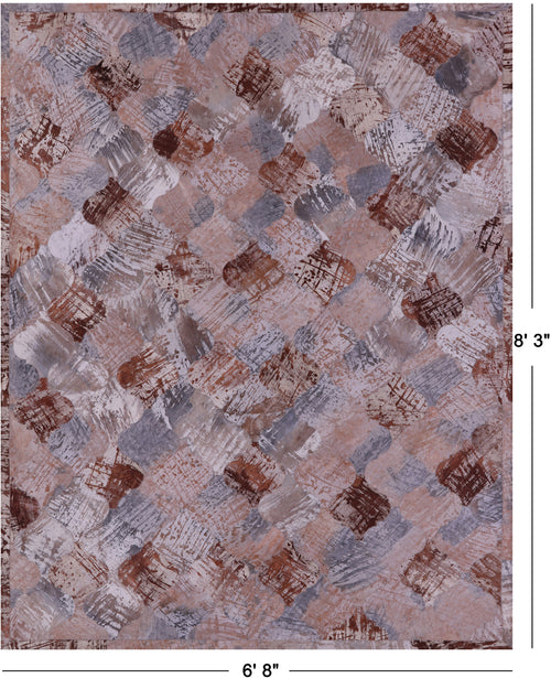 Lantern Tile Patchwork Printed Natural Cowhide Rug - 6' 8