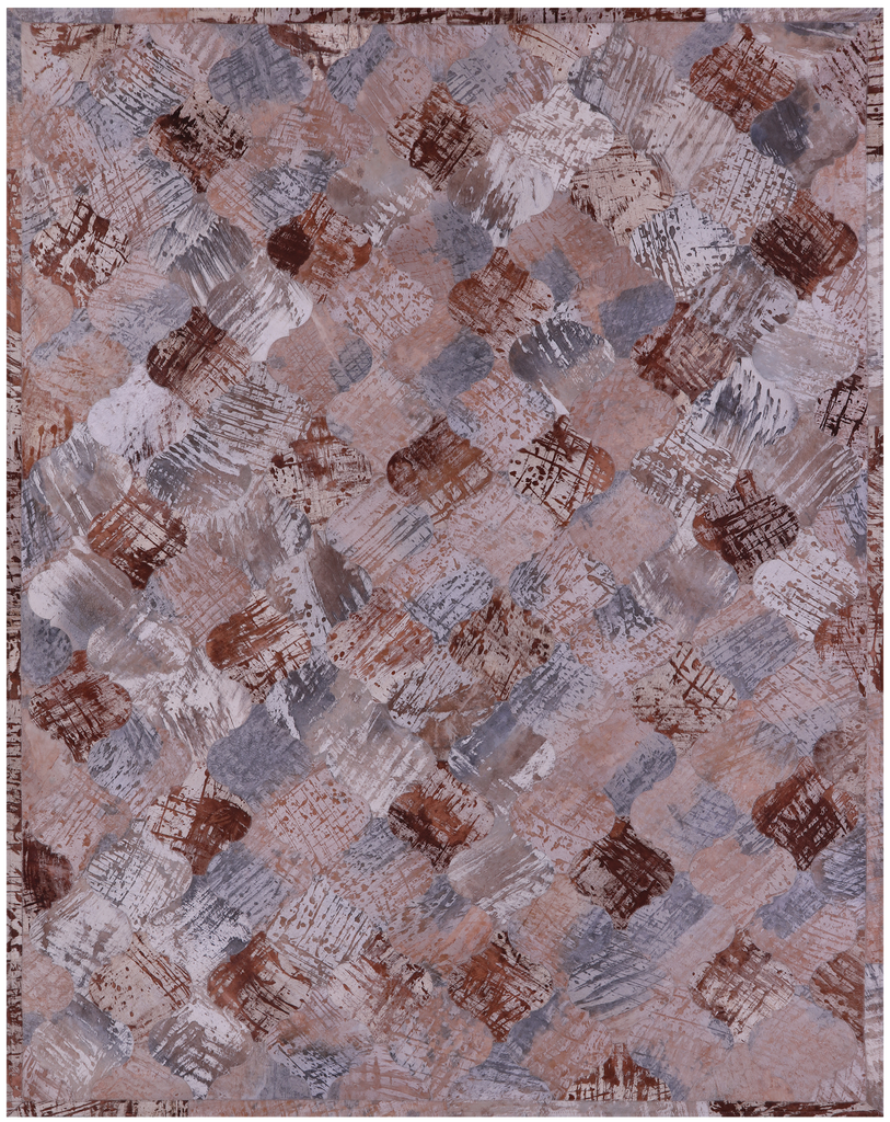 Lantern Tile Patchwork Printed Natural Cowhide Rug - 6' 8" x 8' 3"