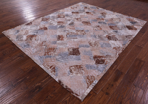 Lantern Tile Patchwork Printed Natural Cowhide Rug - 6' 8