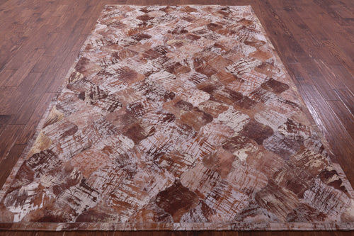 Lantern Tile Brown Patchwork Printed Natural Cowhide Rug - 6' 8