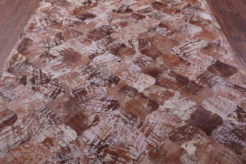 Lantern Tile Brown Patchwork Printed Natural Cowhide Rug - 6' 8