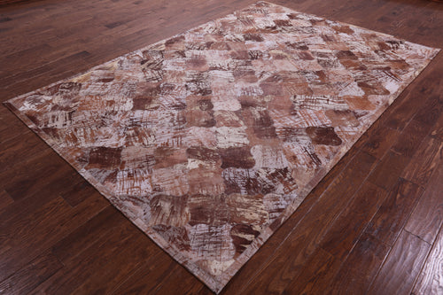 Lantern Tile Brown Patchwork Printed Natural Cowhide Rug - 6' 8