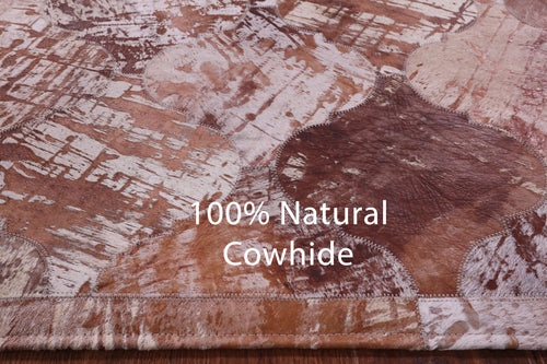 Lantern Tile Brown Patchwork Printed Natural Cowhide Rug - 6' 8