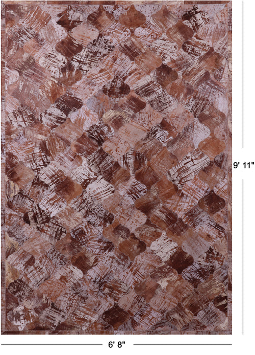 Lantern Tile Brown Patchwork Printed Natural Cowhide Rug - 6' 8
