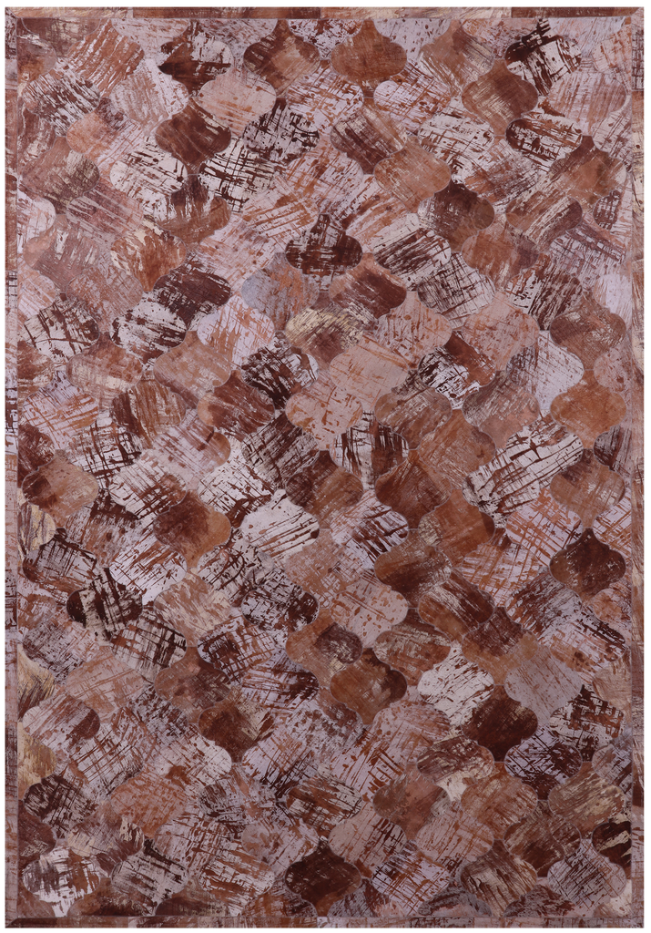 Lantern Tile Brown Patchwork Printed Natural Cowhide Rug - 6' 8" x 9' 11"
