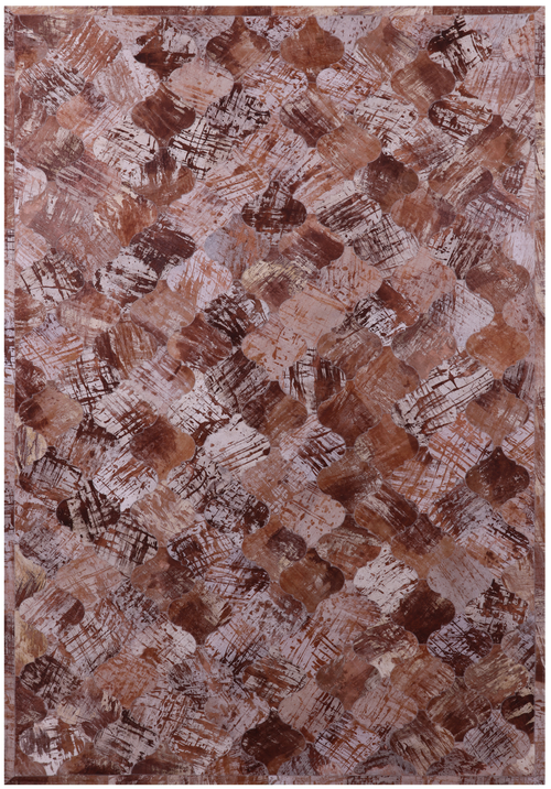 Lantern Tile Brown Patchwork Printed Natural Cowhide Rug - 6' 8