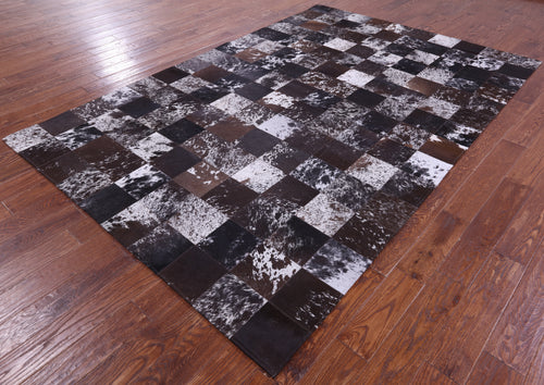 Salt & Pepper Patchwork Natural Black & Brown Cowhide Rug - 6' 7