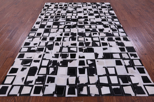 Wabi-Sabi Black & White Patchwork Natural Cowhide Rug - 6' 10