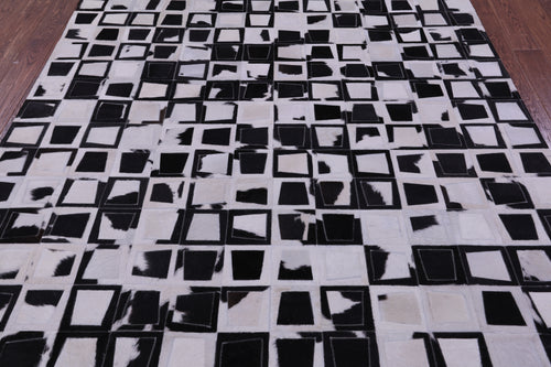 Wabi-Sabi Black & White Patchwork Natural Cowhide Rug - 6' 10