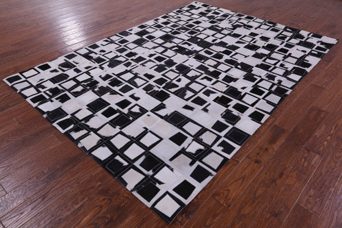 Wabi-Sabi Black & White Patchwork Natural Cowhide Rug - 6' 10