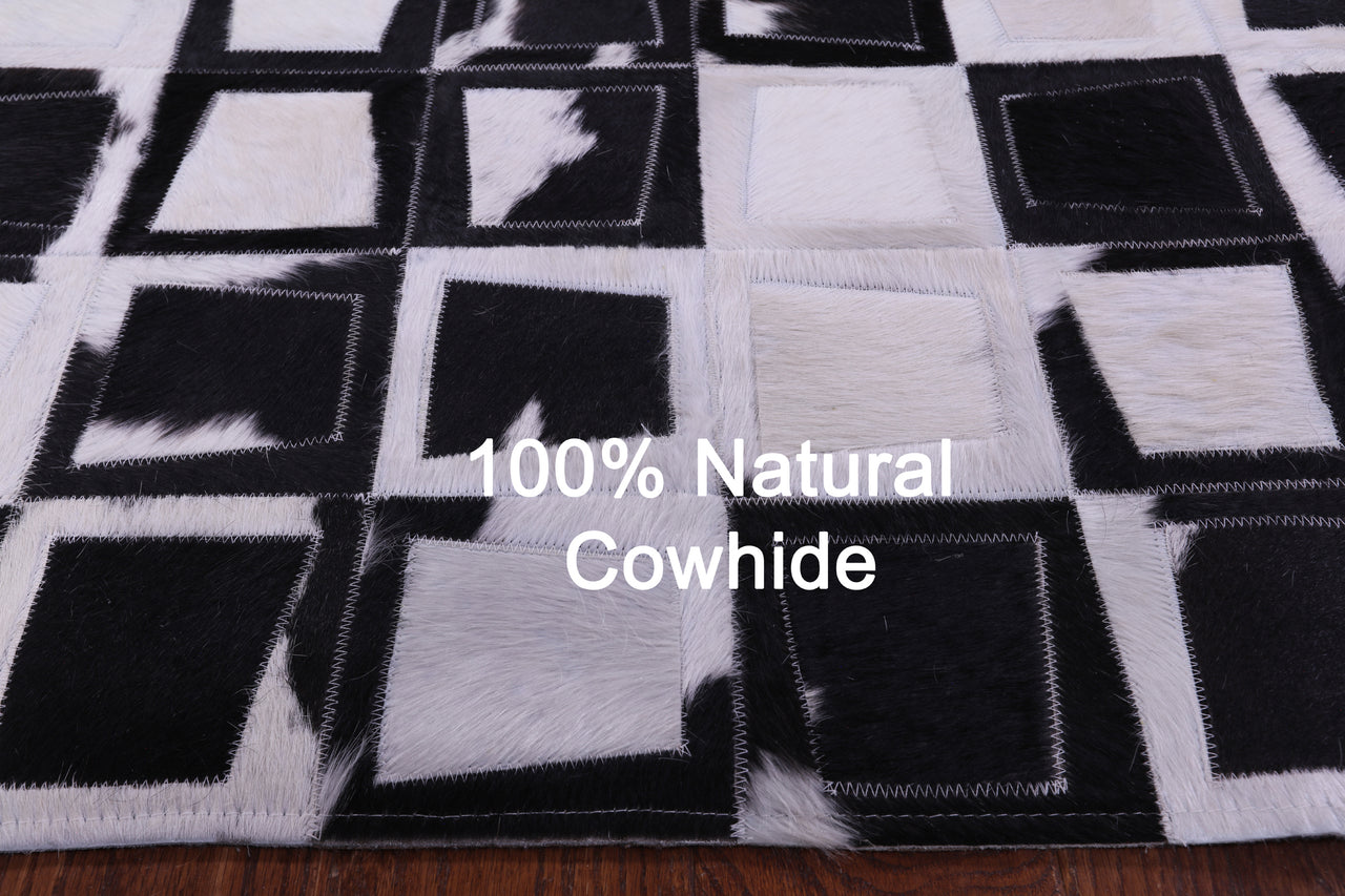 Wabi-Sabi Black & White Patchwork Natural Cowhide Rug - 6' 10" x 9' 8"