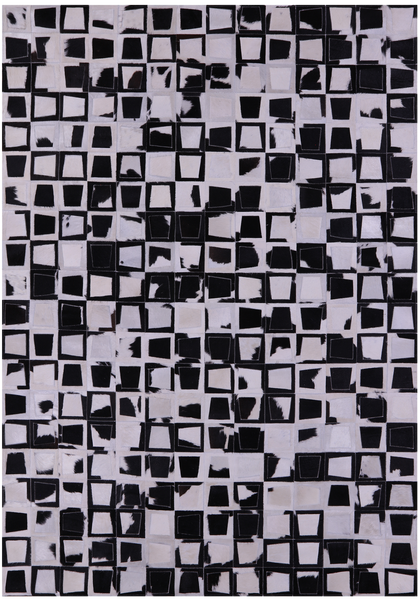 Wabi-Sabi Black & White Patchwork Natural Cowhide Rug - 6' 10" x 9' 8"