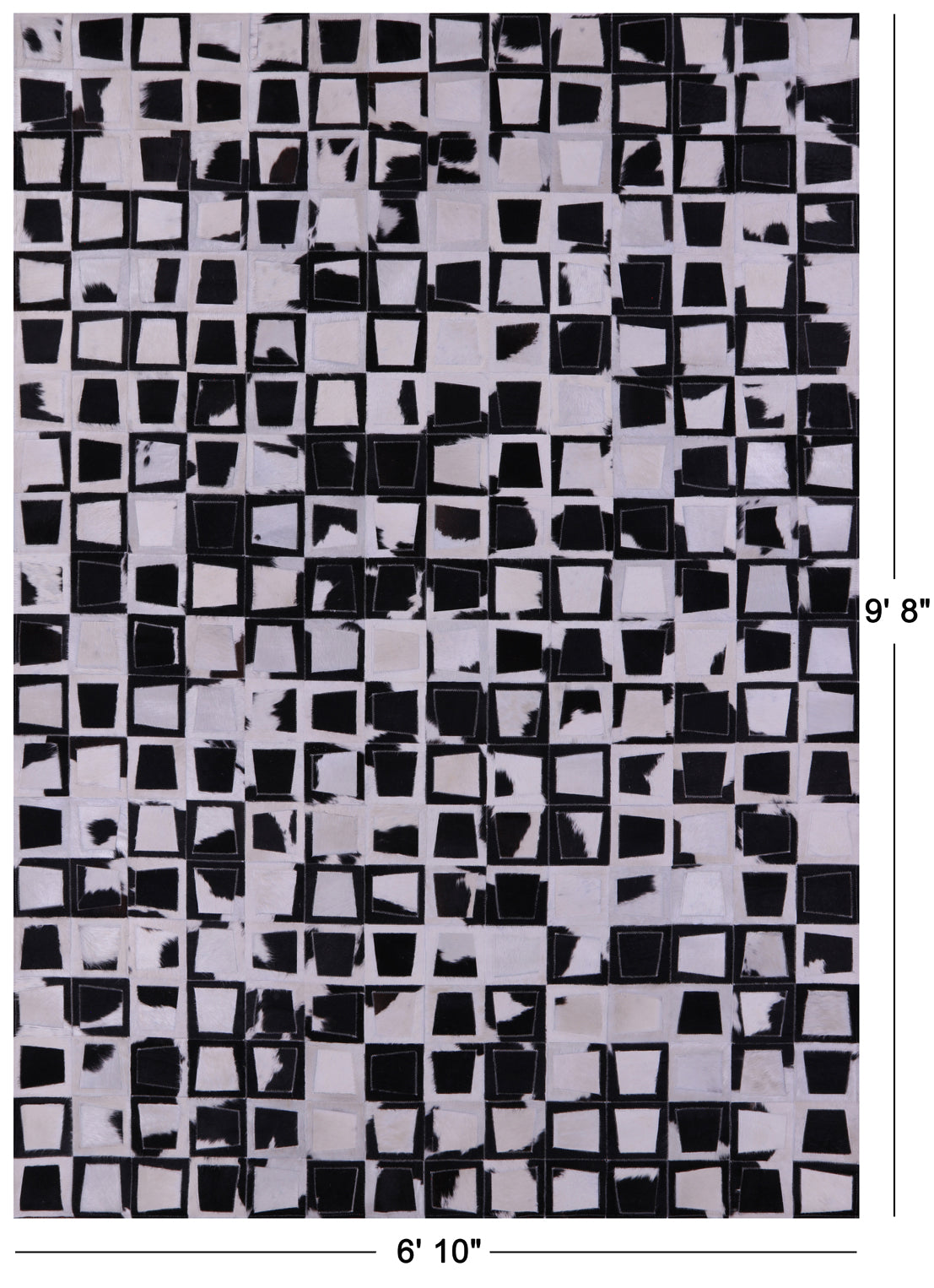 Wabi-Sabi Black & White Patchwork Natural Cowhide Rug - 6' 10" x 9' 8"