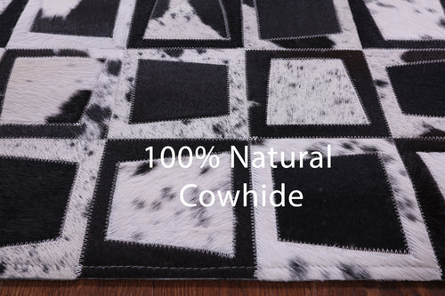 Wabi-Sabi Squares Patchwork Natural Black & White Cowhide Rug - 6' 10