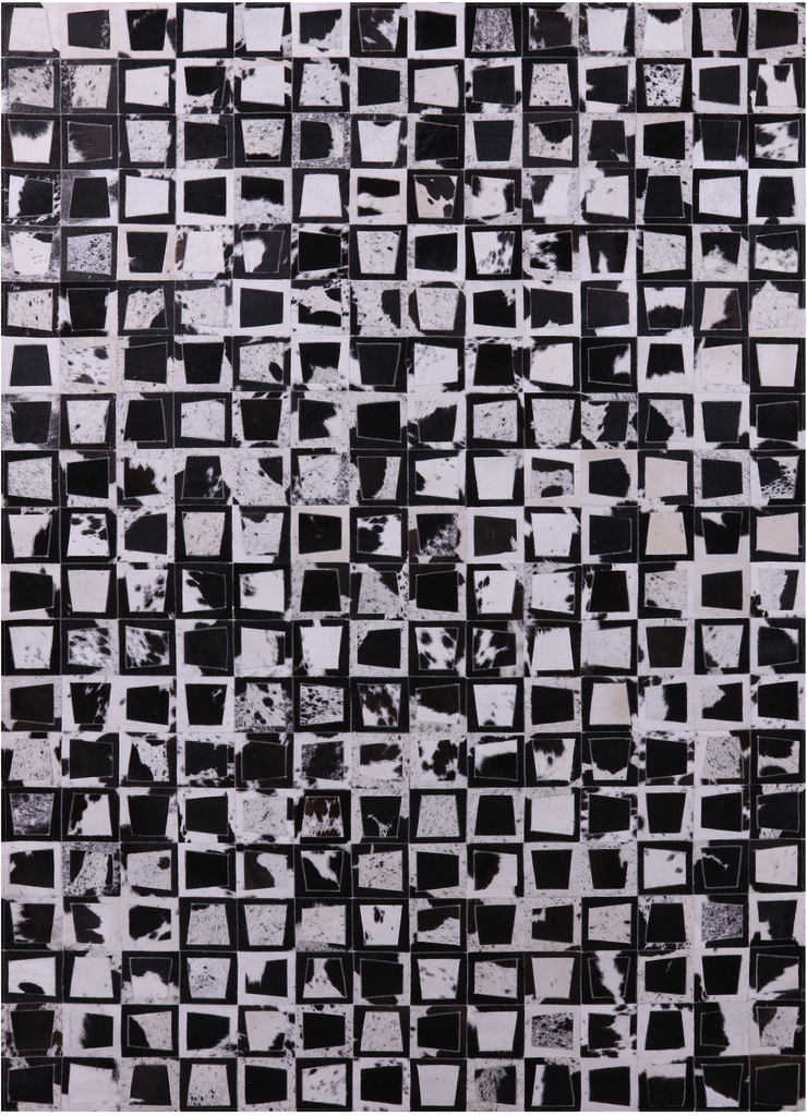 Wabi-Sabi Squares Patchwork Natural Black & White Cowhide Rug - 6' 10" x 9' 8"