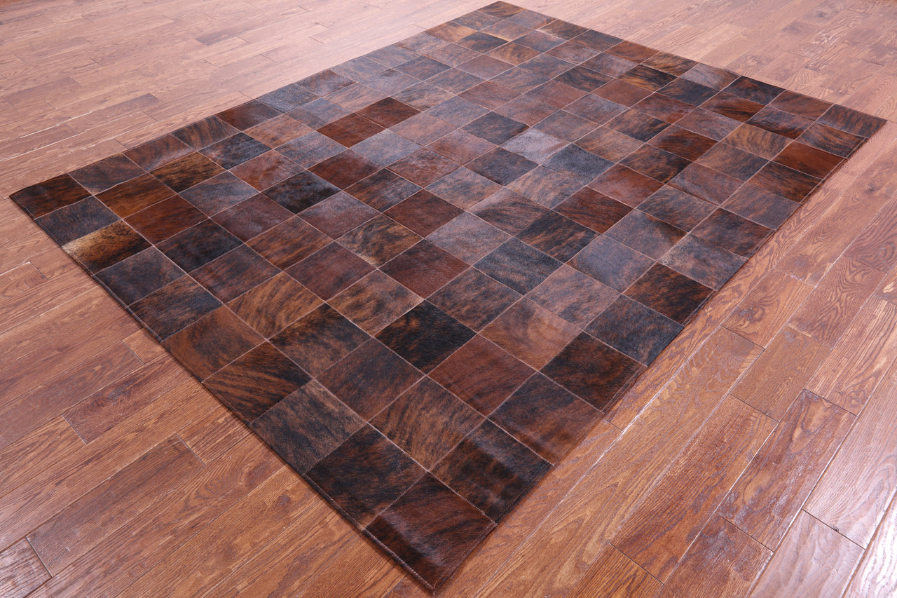 Brindle Brown Patchwork Natural Cowhide Rug - 6' 6" x 8' 5"