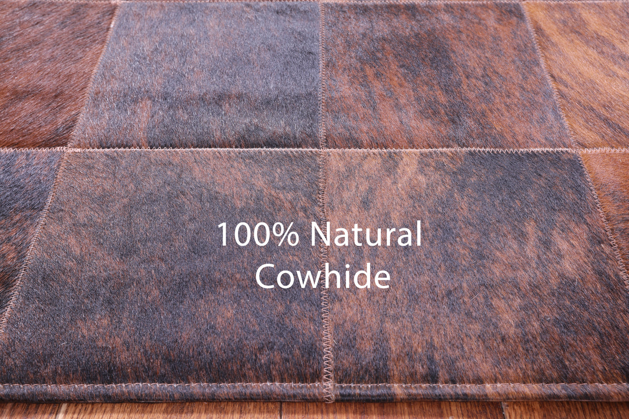 Brindle Brown Patchwork Natural Cowhide Rug - 6' 6" x 8' 5"