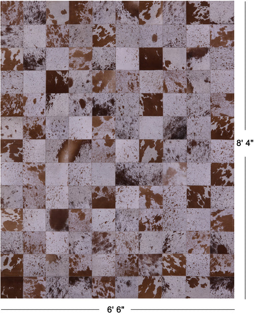Brown & White Salt & Pepper Patchwork Natural Cowhide Rug - 6' 6