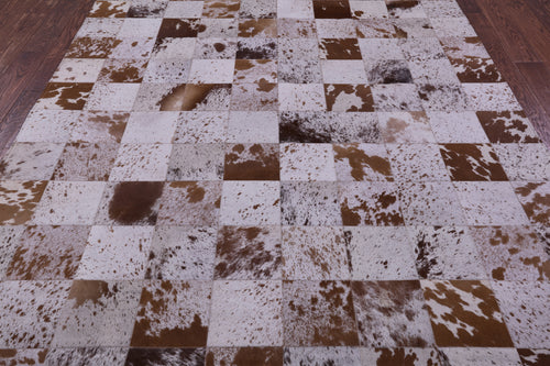 Brown & White Salt & Pepper Patchwork Natural Cowhide Rug - 6' 6