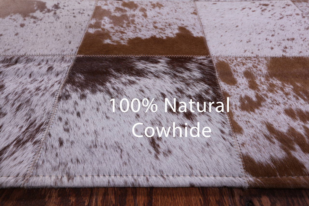 Brown & White Salt & Pepper Patchwork Natural Cowhide Rug - 6' 6" x 8' 4"