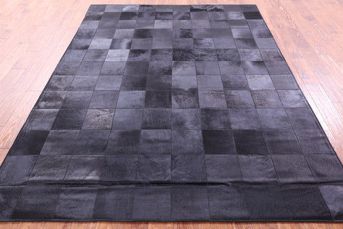 Black Patchwork Natural Cowhide Rug - 6' 7