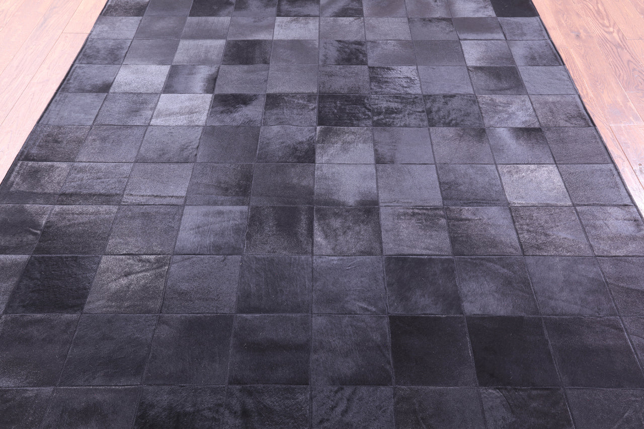 Black Patchwork Natural Cowhide Rug - 6' 7" x 8' 6"