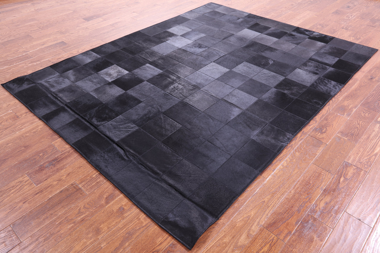 Black Patchwork Natural Cowhide Rug - 6' 7" x 8' 6"