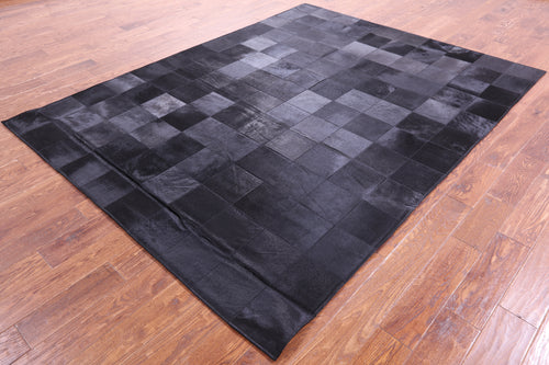 Black Patchwork Natural Cowhide Rug - 6' 7