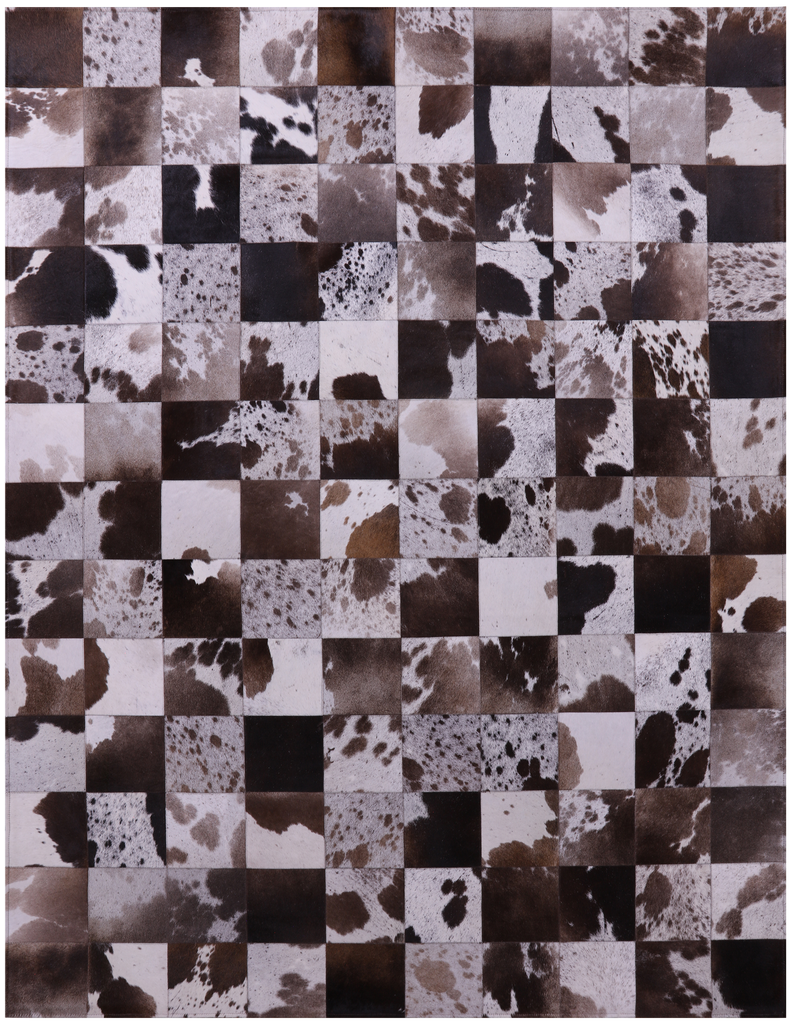 Brown & White Patchwork Natural Cowhide Rug - 6' 6" x 8' 5"