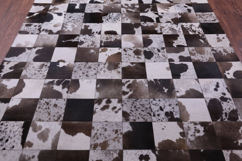 Brown & White Patchwork Natural Cowhide Rug - 6' 6