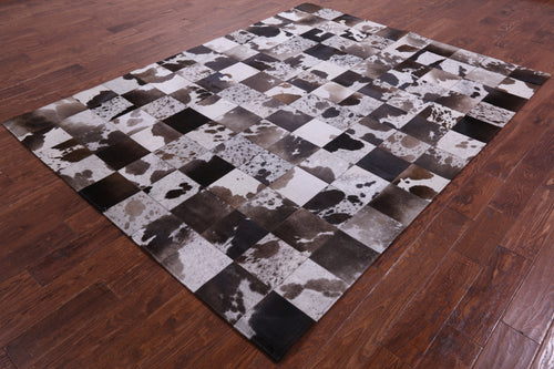Brown & White Patchwork Natural Cowhide Rug - 6' 6