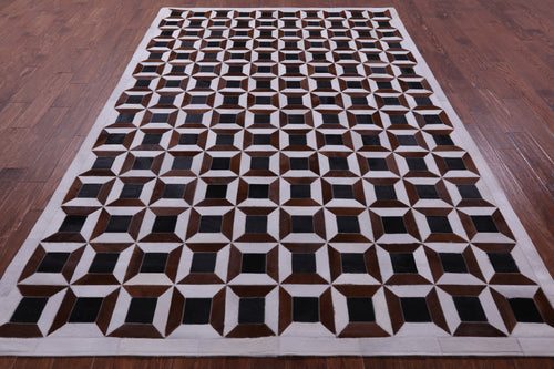 Brown & White Patchwork Natural Black Cowhide Rug - 7' 0