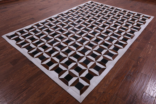Brown & White Patchwork Natural Black Cowhide Rug - 7' 0